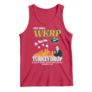 WKRP Turkey Drop with Les Nessman Tank Top Retro Thanksgiving Humor for Classic TV Fans TS02 Red Print Your Wear