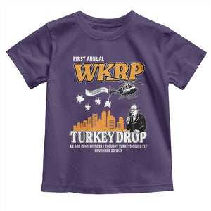 WKRP Turkey Drop with Les Nessman Toddler T Shirt Retro Thanksgiving Humor for Classic TV Fans TS02 Purple Print Your Wear