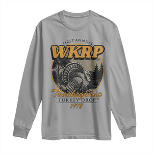 Retro WKRP Thanksgiving Turkey Drop 1978 Long Sleeve Shirt Distressed Vintage Holiday TS02 Sport Gray Print Your Wear