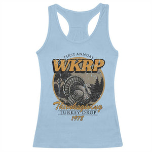 Retro WKRP Thanksgiving Turkey Drop 1978 Racerback Tank Top Distressed Vintage Holiday TS02 Light Blue Print Your Wear