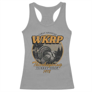 Retro WKRP Thanksgiving Turkey Drop 1978 Racerback Tank Top Distressed Vintage Holiday TS02 Sport Gray Print Your Wear