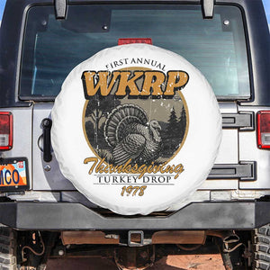 Retro WKRP Thanksgiving Turkey Drop 1978 Spare Tire Cover Distressed Vintage Holiday TS02 No hole White Print Your Wear