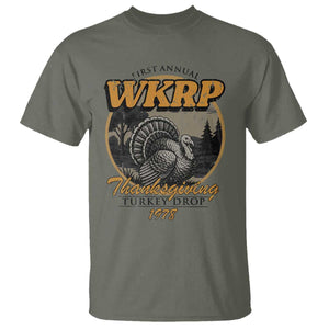 Retro WKRP Thanksgiving Turkey Drop 1978 T Shirt Distressed Vintage Holiday TS02 Military Green Print Your Wear
