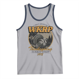 Retro WKRP Thanksgiving Turkey Drop 1978 Tank Top Distressed Vintage Holiday TS02 Athletic Heather Navy Print Your Wear