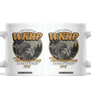Retro WKRP Thanksgiving Turkey Drop 1978 Coffee Mug Distressed Vintage Holiday TS02 White Print Your Wear