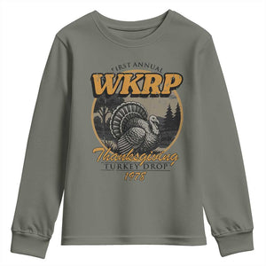Retro WKRP Thanksgiving Turkey Drop 1978 Youth Sweatshirt Distressed Vintage Holiday TS02 Military Green Print Your Wear
