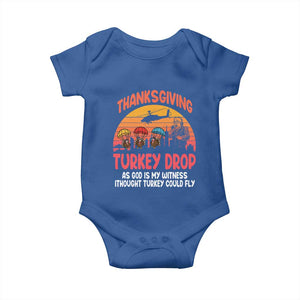 Retro Thanksgiving Turkey Drop Baby Onesie Parachuting Turkeys Funny 70s Parody TS02 Royal Blue Print Your Wear