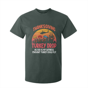 Retro Thanksgiving Turkey Drop T Shirt For Kid Parachuting Turkeys Funny 70s Parody TS02 Dark Forest Green Print Your Wear