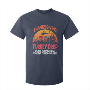 Retro Thanksgiving Turkey Drop T Shirt For Kid Parachuting Turkeys Funny 70s Parody TS02 Navy Print Your Wear