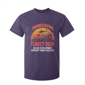Retro Thanksgiving Turkey Drop T Shirt For Kid Parachuting Turkeys Funny 70s Parody TS02 Purple Print Your Wear