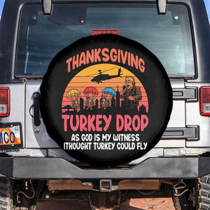 Retro Thanksgiving Turkey Drop Spare Tire Cover Parachuting Turkeys Funny 70s Parody TS02 No hole Black Print Your Wear