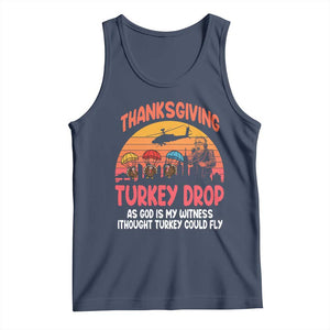 Retro Thanksgiving Turkey Drop Tank Top Parachuting Turkeys Funny 70s Parody TS02 Navy Print Your Wear