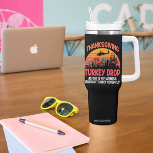 Retro Thanksgiving Turkey Drop Tumbler With Handle Parachuting Turkeys Funny 70s Parody TS02 Print Your Wear