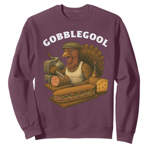 Gobblegool Funny Thanksgiving Sweatshirt Italian Turkey Deli Humor Sub Sandwich TS02 Maroon Print Your Wear