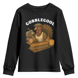 Gobblegool Funny Thanksgiving Youth Sweatshirt Italian Turkey Deli Humor Sub Sandwich TS02 Black Print Your Wear