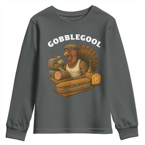 Gobblegool Funny Thanksgiving Youth Sweatshirt Italian Turkey Deli Humor Sub Sandwich TS02 Dark Heather Print Your Wear