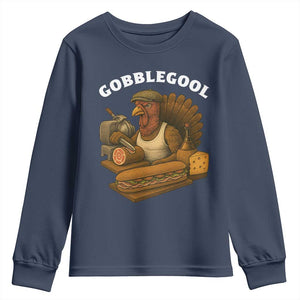 Gobblegool Funny Thanksgiving Youth Sweatshirt Italian Turkey Deli Humor Sub Sandwich TS02 Navy Print Your Wear