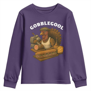 Gobblegool Funny Thanksgiving Youth Sweatshirt Italian Turkey Deli Humor Sub Sandwich TS02 Purple Print Your Wear