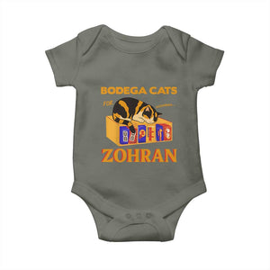 Bodega Cats for Zohran Baby Onesie New York Mamdani Supporter Mayor Cute Cat TS02 Military Green Print Your Wear