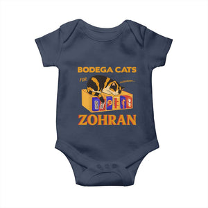Bodega Cats for Zohran Baby Onesie New York Mamdani Supporter Mayor Cute Cat TS02 Navy Print Your Wear