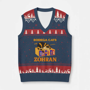 Bodega Cats for Zohran V-Neck Knit Sweater Vest New York Mamdani Supporter Mayor Cute Cat TS02 Navy Red Print Your Wear