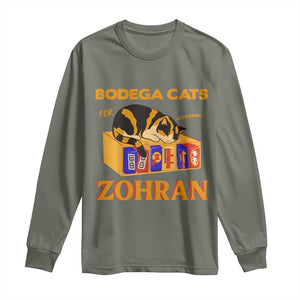 Bodega Cats for Zohran Long Sleeve Shirt New York Mamdani Supporter Mayor Cute Cat TS02 Military Green Print Your Wear