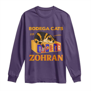 Bodega Cats for Zohran Long Sleeve Shirt New York Mamdani Supporter Mayor Cute Cat TS02 Purple Print Your Wear