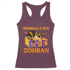Bodega Cats for Zohran Racerback Tank Top New York Mamdani Supporter Mayor Cute Cat TS02 Maroon Print Your Wear