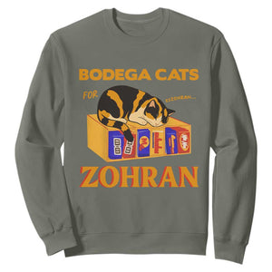 Bodega Cats for Zohran Sweatshirt New York Mamdani Supporter Mayor Cute Cat TS02 Military Green Print Your Wear