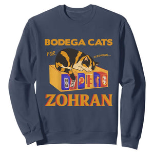 Bodega Cats for Zohran Sweatshirt New York Mamdani Supporter Mayor Cute Cat TS02 Navy Print Your Wear