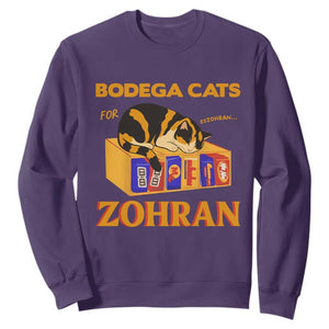 Bodega Cats for Zohran Sweatshirt New York Mamdani Supporter Mayor Cute Cat TS02 Purple Print Your Wear