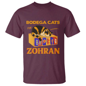 Bodega Cats for Zohran T Shirt New York Mamdani Supporter Mayor Cute Cat TS02 Maroon Print Your Wear