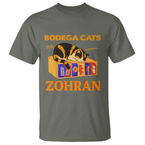 Bodega Cats for Zohran T Shirt New York Mamdani Supporter Mayor Cute Cat TS02 Military Green Print Your Wear