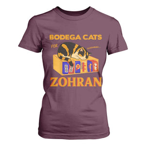 Bodega Cats for Zohran T Shirt For Women New York Mamdani Supporter Mayor Cute Cat TS02 Maroon Print Your Wear