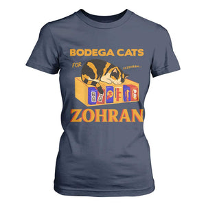 Bodega Cats for Zohran T Shirt For Women New York Mamdani Supporter Mayor Cute Cat TS02 Navy Print Your Wear