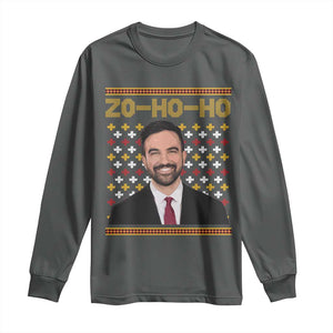 Zo Ho Ho Ugly Christmas Sweater Long Sleeve Shirt Funny Zohran Mamdani Holiday TS02 Dark Heather Print Your Wear