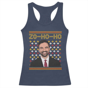 Zo Ho Ho Ugly Christmas Sweater Racerback Tank Top Funny Zohran Mamdani Holiday TS02 Navy Print Your Wear