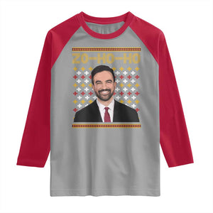 Zo Ho Ho Ugly Christmas Sweater Raglan Shirt Funny Zohran Mamdani Holiday TS02 Sport Gray Red Print Your Wear