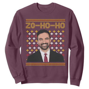 Zo Ho Ho Ugly Christmas Sweater Sweatshirt Funny Zohran Mamdani Holiday TS02 Maroon Print Your Wear