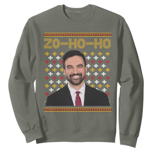 Zo Ho Ho Ugly Christmas Sweater Sweatshirt Funny Zohran Mamdani Holiday TS02 Military Green Print Your Wear
