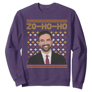 Zo Ho Ho Ugly Christmas Sweater Sweatshirt Funny Zohran Mamdani Holiday TS02 Purple Print Your Wear