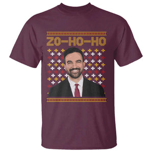 Zo Ho Ho Ugly Christmas Sweater T Shirt Funny Zohran Mamdani Holiday TS02 Maroon Print Your Wear