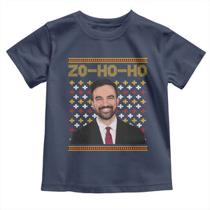 Zo Ho Ho Ugly Christmas Sweater Toddler T Shirt Funny Zohran Mamdani Holiday TS02 Navy Print Your Wear