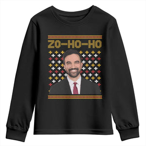 Zo Ho Ho Ugly Christmas Sweater Youth Sweatshirt Funny Zohran Mamdani Holiday TS02 Black Print Your Wear