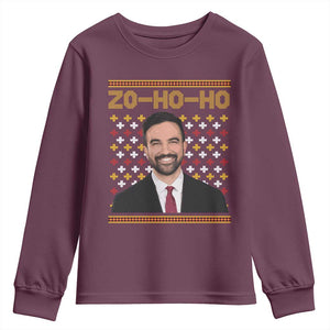 Zo Ho Ho Ugly Christmas Sweater Youth Sweatshirt Funny Zohran Mamdani Holiday TS02 Maroon Print Your Wear