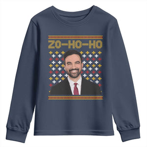 Zo Ho Ho Ugly Christmas Sweater Youth Sweatshirt Funny Zohran Mamdani Holiday TS02 Navy Print Your Wear