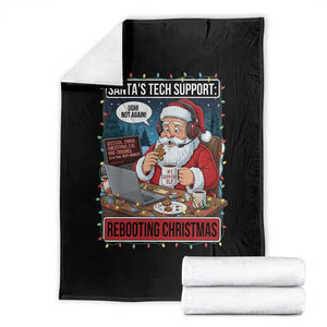 Funny Santa Tech Support Christmas Throw Blanket Rebooting Christmas Geek Humor Gift TS02 Black Print Your Wear