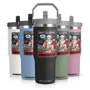 Funny Santa Tech Support Christmas Flip Straw Tumbler Rebooting Christmas Geek Humor Gift TS02 Print Your Wear