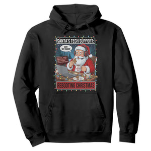 Funny Santa Tech Support Christmas Hoodie Rebooting Christmas Geek Humor Gift TS02 Black Print Your Wear