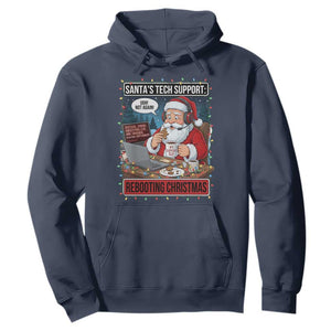 Funny Santa Tech Support Christmas Hoodie Rebooting Christmas Geek Humor Gift TS02 Navy Print Your Wear